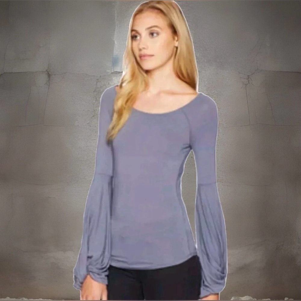 Free People Long Sleeve Lavender Bell-Sleeve Tee